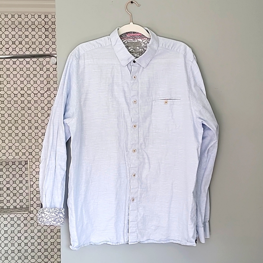 Ted Baker London Blue Striped Button Shirt cotton and Linen